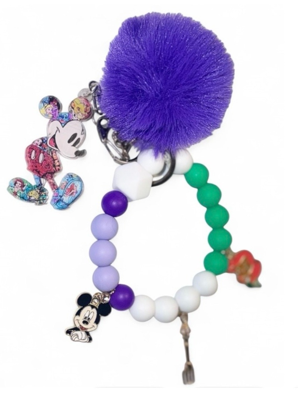 Disney Purple Pom Pom Beaded Keychain Bracelet with Charms - Picture 2 of 4